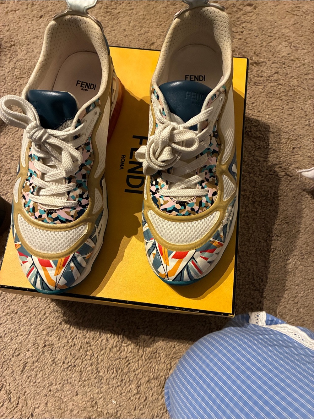 Fendi  Multicolor Graphic Sneakers with Yellow & Teal Accents.